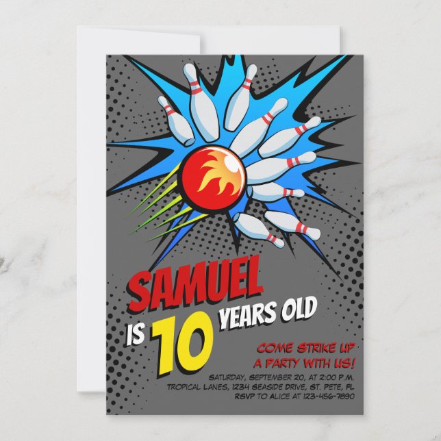 Bowling Birthday Party Invitation (Front)