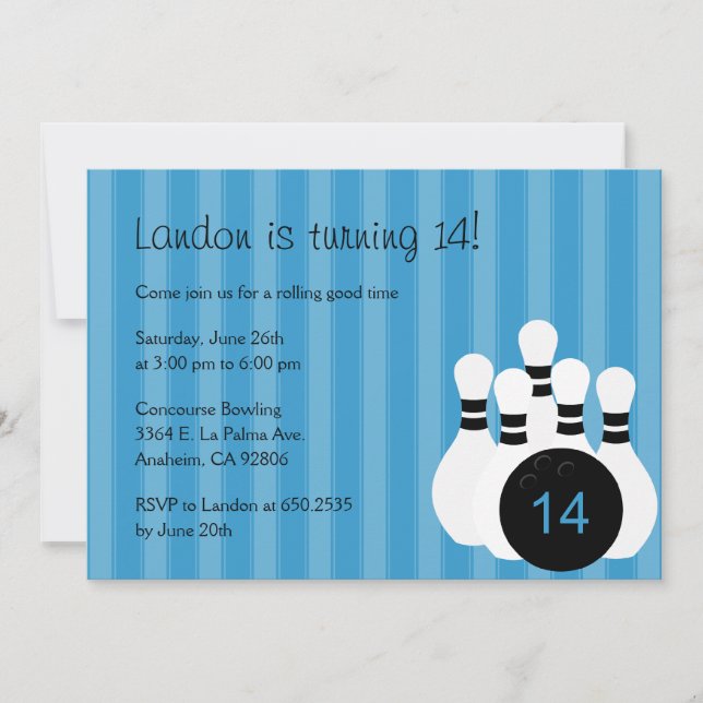 Bowling Birthday Party Invitation - Pink (Front)