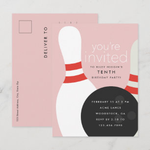 Bowling Birthday Party Invitation Postcard