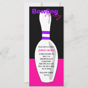 Bowling Birthday Party Invite - Pink Black Purple