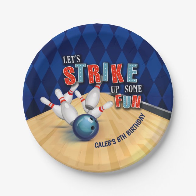 Bowling Birthday Party Plate - Boy (Front)