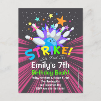 Bowling Birthday Party Postcard Invitations