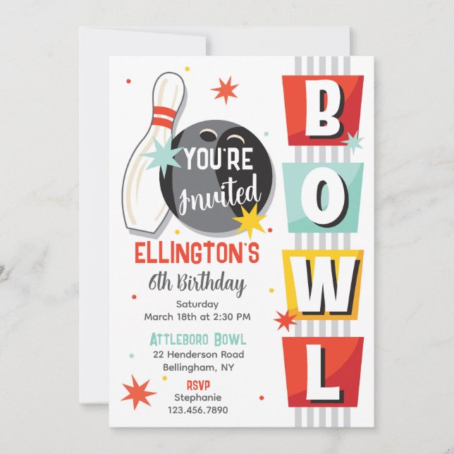 Bowling Birthday Party Retro Invitation (Front)