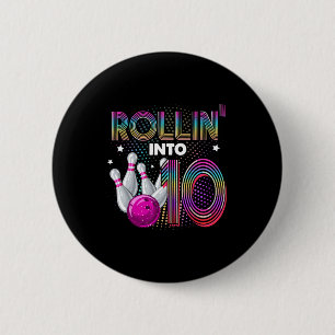 Bowling Birthday Party Rollin Into 10 10th Birthda 6 Cm Round Badge