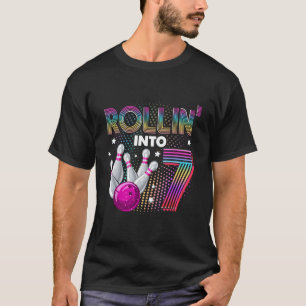 Bowling Birthday Party Rollin Into 7 7th Birthday T-Shirt
