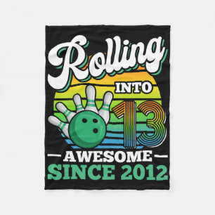 Bowling Birthday Party Rolling Into 13 Years 13th  Fleece Blanket