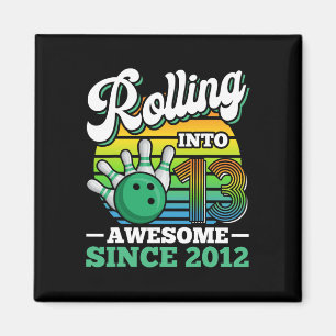 Bowling Birthday Party Rolling Into 13 Years 13th Magnet