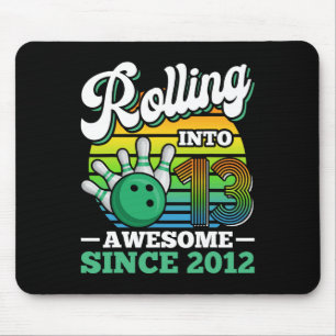 Bowling Birthday Party Rolling Into 13 Years 13th Mouse Pad