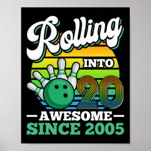 Bowling Birthday Party Rolling Into 20 Years 20th Poster