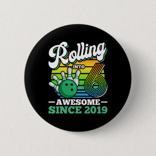 Bowling Birthday Party Rolling Into 6 Years Boy 6t Cm Round Badge