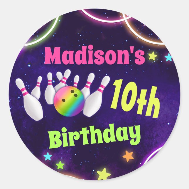 Bowling Birthday Party Stickers Round or Square (Front)