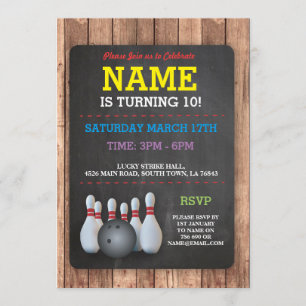 Bowling Birthday Party Tenpin Boys Girls Invite