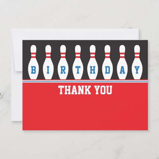 Bowling birthday party thank you thanks card (Front)