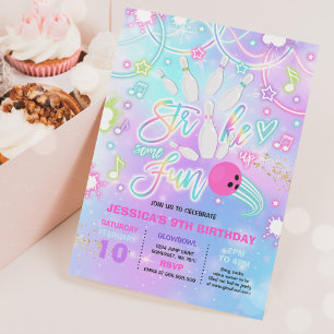 Bowling Birthday Party Tie Dye Glow Bowling Party Invitation