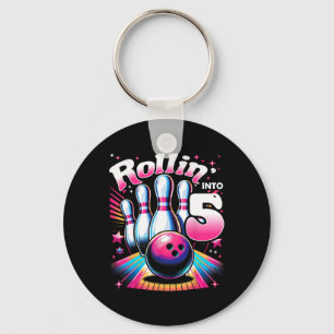 Bowling Birthday Rollin Into 5 Party 5th Birthday Key Ring