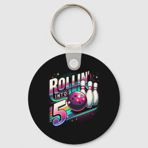 Bowling Birthday Rollin Into 5 Party 5th Birthday Key Ring