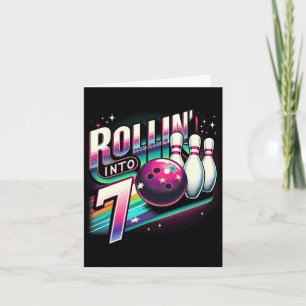 Bowling Birthday Rollin Into 7 Party 7th Birthday  Card