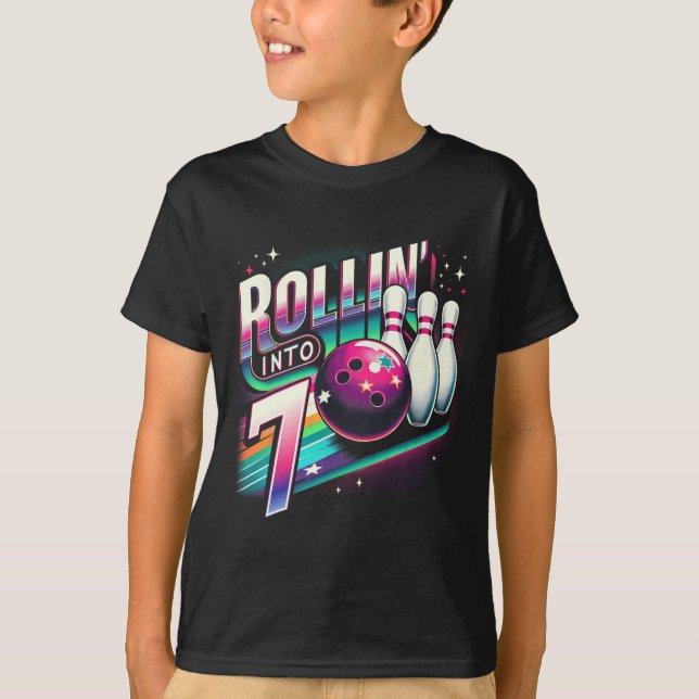 Bowling Birthday Rollin Into 7 Party 7th Birthday  T-Shirt (Front)