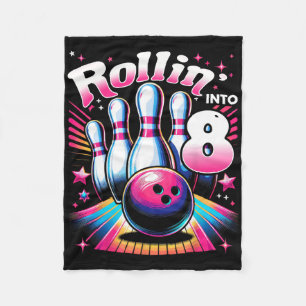 Bowling Birthday Rollin Into 8 Party 8th Birthday Fleece Blanket