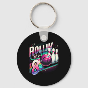 Bowling Birthday Rollin Into 8 Party 8th Birthday Key Ring