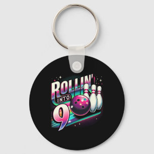 Bowling Birthday Rollin Into 9 Party 9th Birthday Key Ring