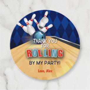Bowling Birthday Round Favour Tag - Boy- Rolling B