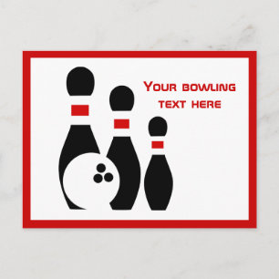 Bowling black ball and pins postcard