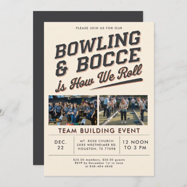 Bowling Bocce Team Building Church Business Photo Invitation (Front/Back)
