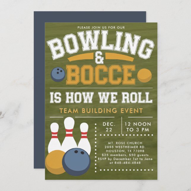 Bowling Bocce Team Community Church Business  Invitation (Front/Back)