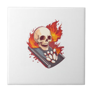 Bowling Bones � Funny Sports Skull Ceramic Tile