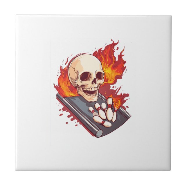 Bowling Bones � Funny Sports Skull Ceramic Tile (Front)