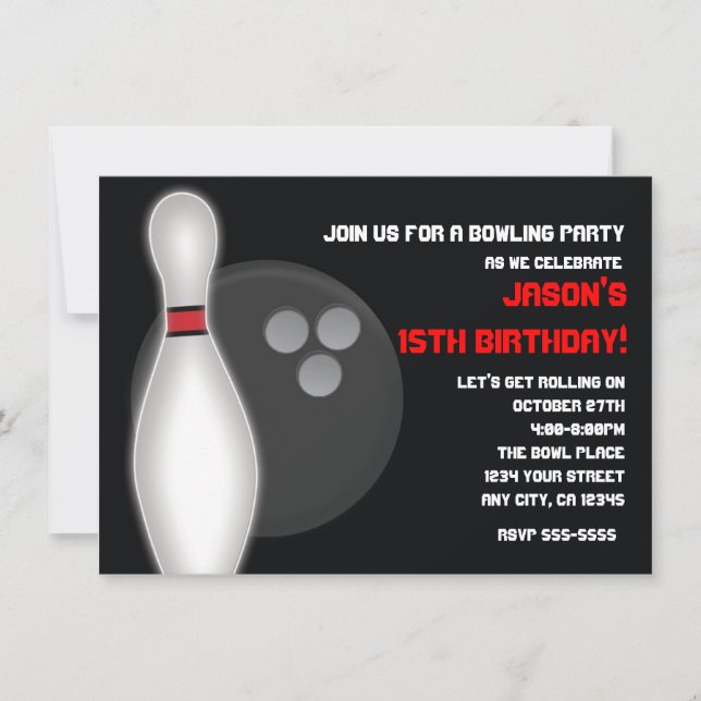Bowling Bowl Birthday Party Invitation Boy or Girl (Front)