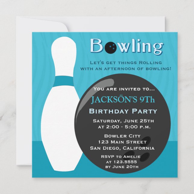 Bowling Boy Birthday Party Invitation (Front)