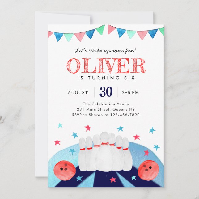 Bowling Boy Birthday Party Strike Up Some Fun Invitation (Front)