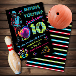 Bowling Bruh Neon Bowling Birthday Invitation