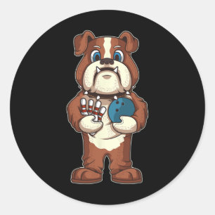 Bowling Bulldog Mascot Dog Lover Bowler Gift  Classic Round Sticker