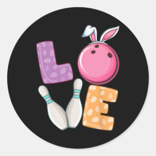 Bowling Byll And Pins Bunny Ears Egg Hunting Easte Classic Round Sticker