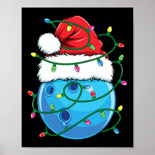 Bowling Byll With Santa Hat Men Boys Christmas Xma Poster