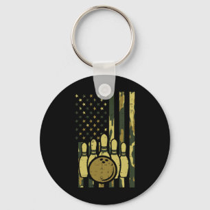 Bowling Camo American Flag Patriotic Bowler Women Key Ring