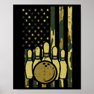 Bowling Camo American Flag Patriotic Bowler Women Poster