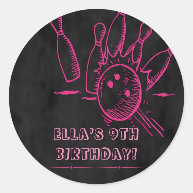 Bowling Chalkboard Birthday Party Stickers (Front)