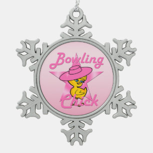 Bowling Chick #8 Snowflake Pewter Christmas Ornament