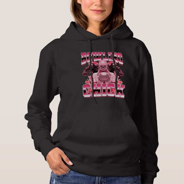 Bowling Chick Bowler 90s Bootleg Style Hoodie (Front)