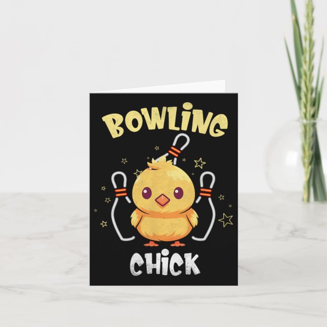 Bowling Chick Funny Chicken Athlete Bowler Men Wom Card (Front)