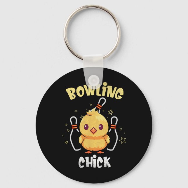 Bowling Chick Funny Chicken Athlete Bowler Men Wom Key Ring (Front)