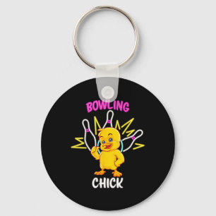 Bowling Chick Funny Chicken Sports Athlete Key Ring