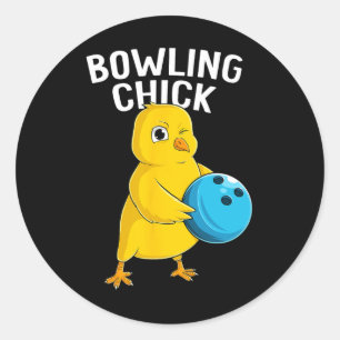 Bowling Chick Funny Women Girls Bowling Cute  Classic Round Sticker