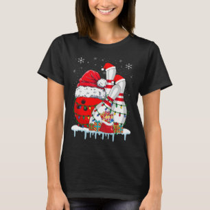 Bowling Christmas Bowling Santa Hat Christmas Ligh T-Shirt