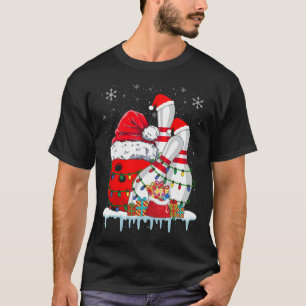 Bowling Christmas Bowling Santa Hat Christmas Ligh T-Shirt