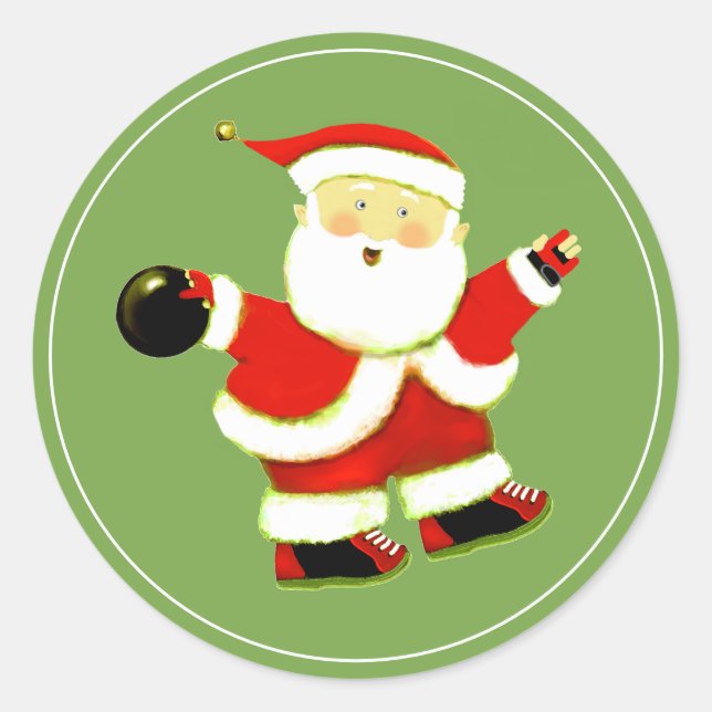 Bowling Christmas Holiday Classic Round Sticker (Front)